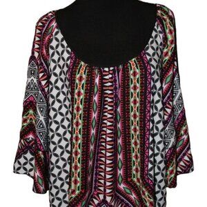 Gibson Latimer Cold Shoulder Aztec Print Cut Out Shoulder Dress L Large EUC